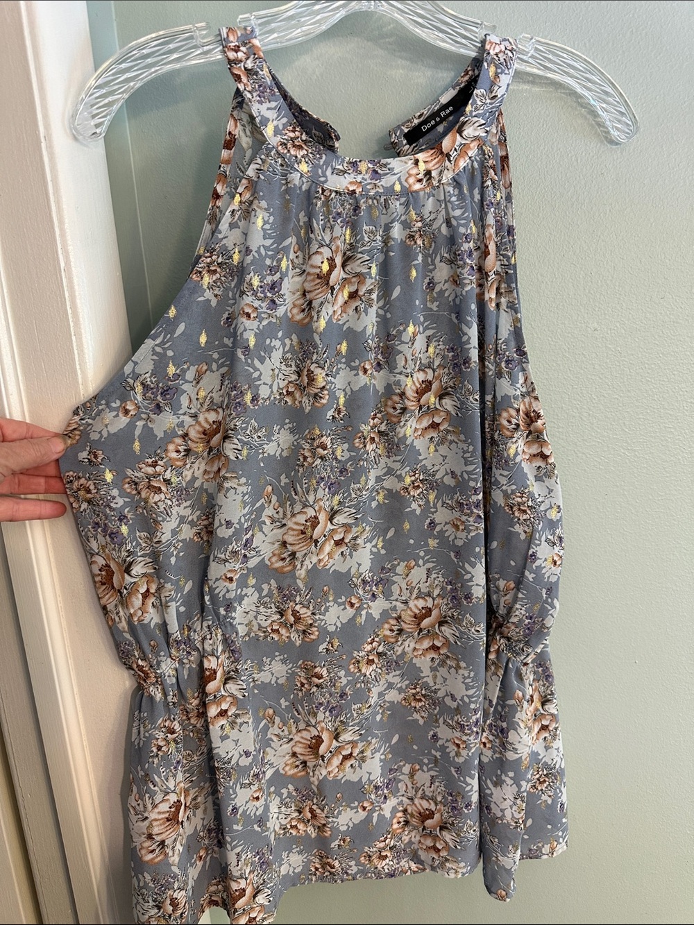 Doe & Rae Floral Halter Camisole in Dusty Blue and Brown